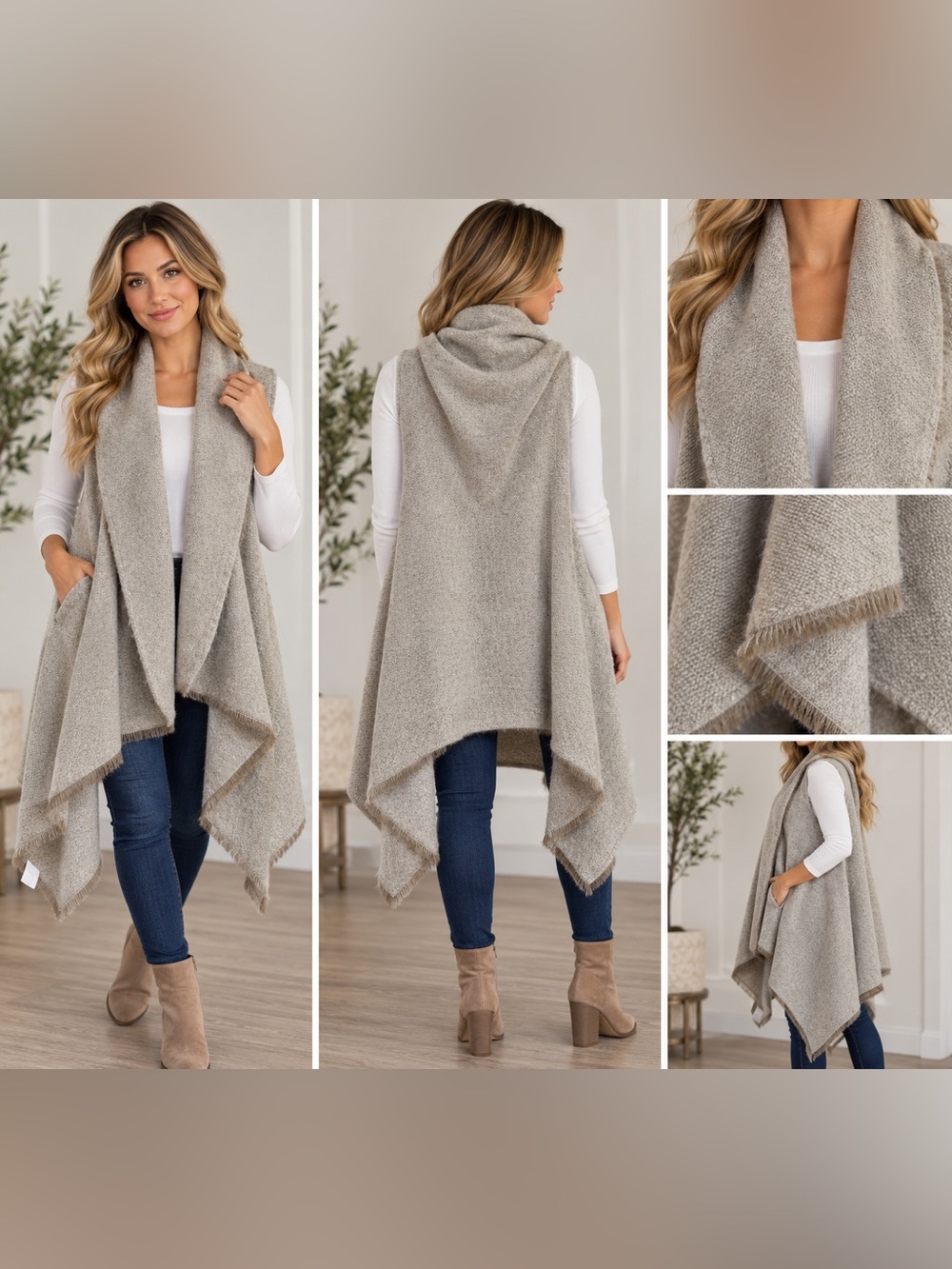 LOFT cream and beige Open-Front Draped Cape